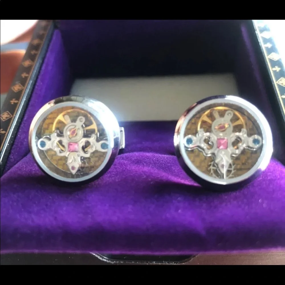 Dich Creat Cufflinks Stainless Steel Rhodium Emboss Tourbillon Men Cufflinks